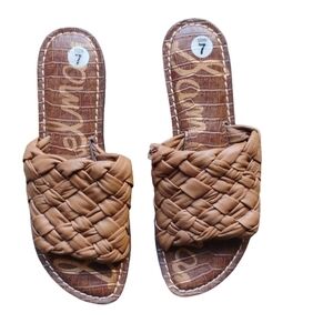 Like New Sam  Edelman Griffin Woven Slide Sandals Brown Leather Size 7
